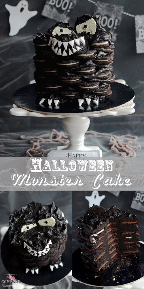 Super easy Halloween Monster Cake, made from Oreo cookies with peanut butter and chocolate. Perfect Halloween treat