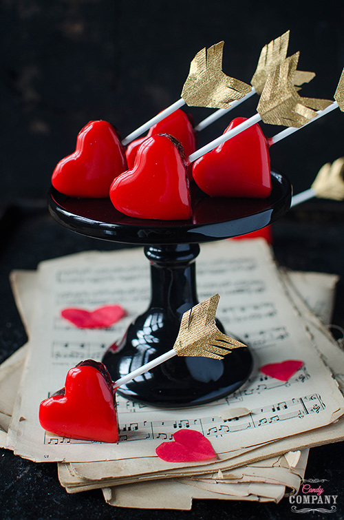 Chocolate and chili cake pops with red mirror glaze perfect romantic gift for Valentines!