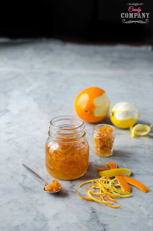 Homemade candied citrus peel recipe, perferct for baking and cakes decorating. Food photography by Candy Company