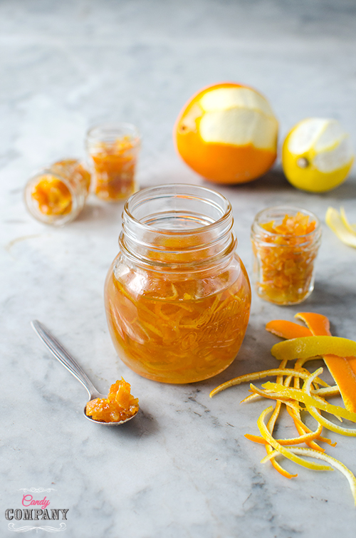 Homemade candied citrus peel recipe, perferct for baking and cakes decorating. Food photography by Candy Company