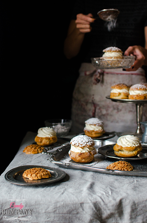 Choux craquelin or cream puf with crumble recipe. Food photography by Candy ompany