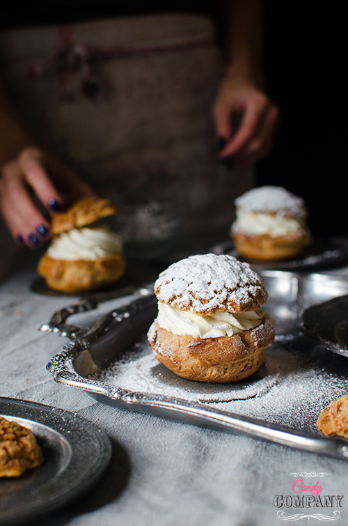 Choux craquelin or cream puf with crumble recipe. Food photography by Candy ompany