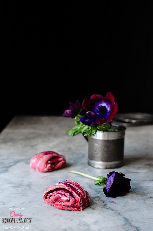 Beetroot rolls with rose petal jam recipe. Food photography by Candy Company