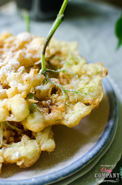 Fried elderflower recipe. Food photography by Candy Company
